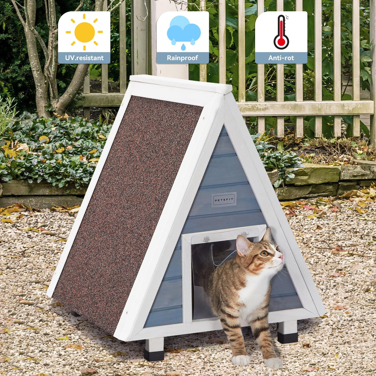 Petsfit Cat House for Outdoor Indoor Cats Weatherproof, Outside Feral Cat Shelter with Escape Door Petsfit
