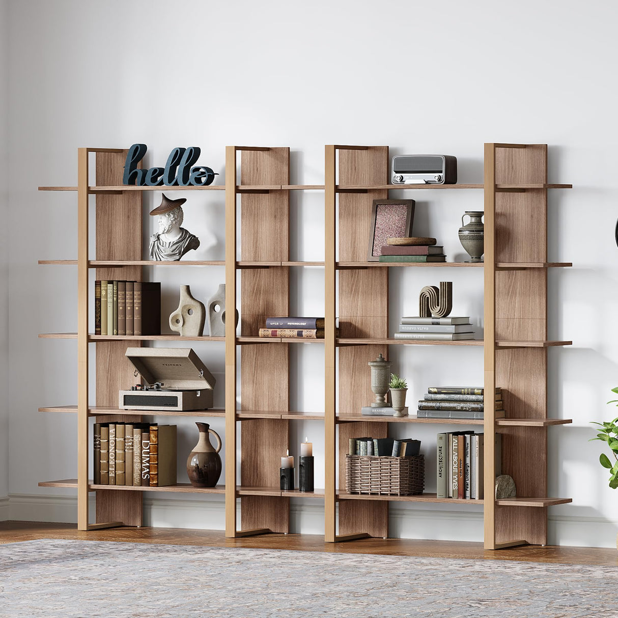 Tribesigns 5-Tier 47 Inches Wide Book Shelf Bookcase, Boho Open Bookshelves Etagere Display Office Shelving Unit, for Living Room, Office & Bedroom, Metal & Wood, Retro Brown (2) Tribesigns