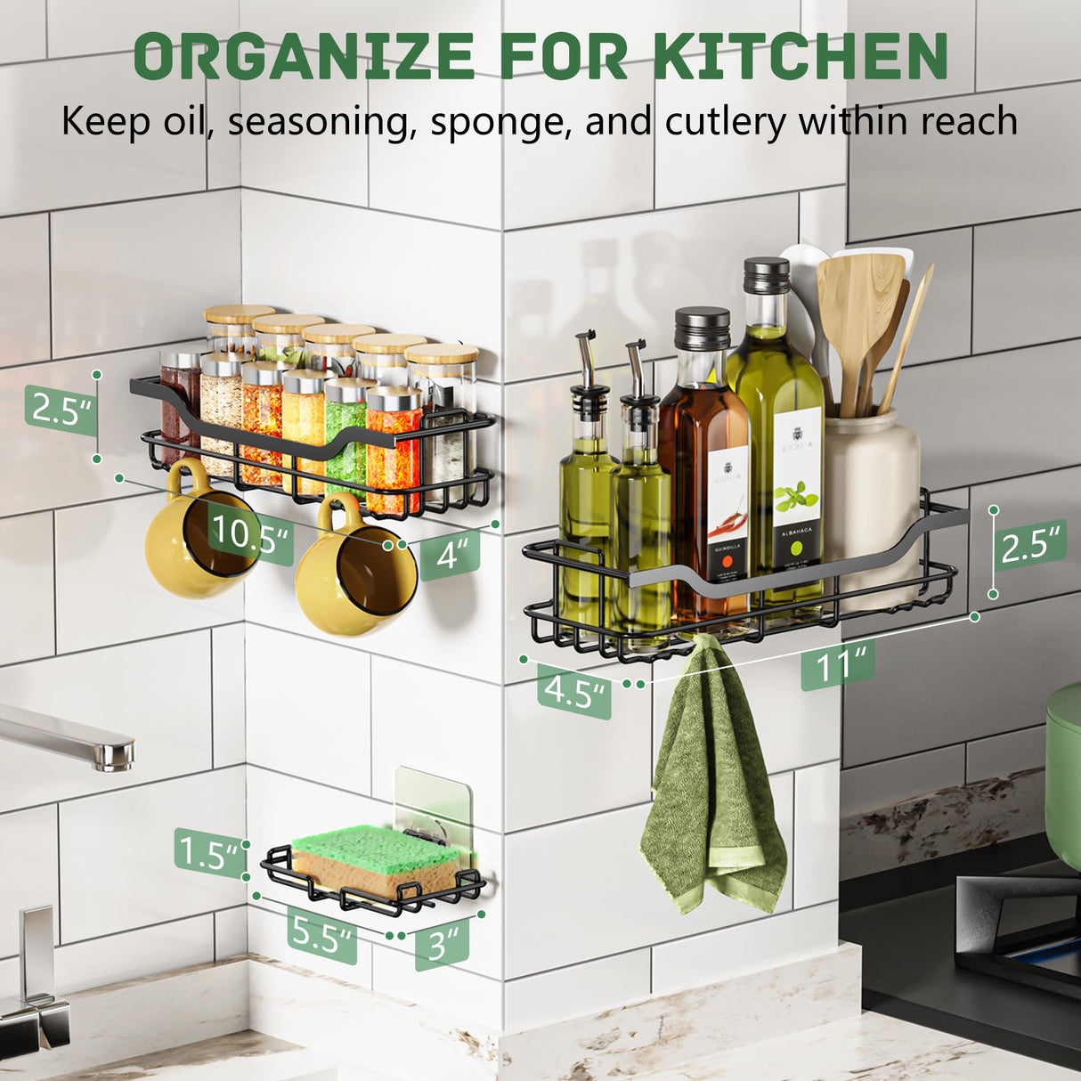 OMAIRA Shower Caddy 3-Pack, Adhesive Shower Organizer with Soap Holder, Rustproof No Drilling Shower Shelves for Inside Shower Bathroom Organizer and Storage, Black(Large) OMAIRA