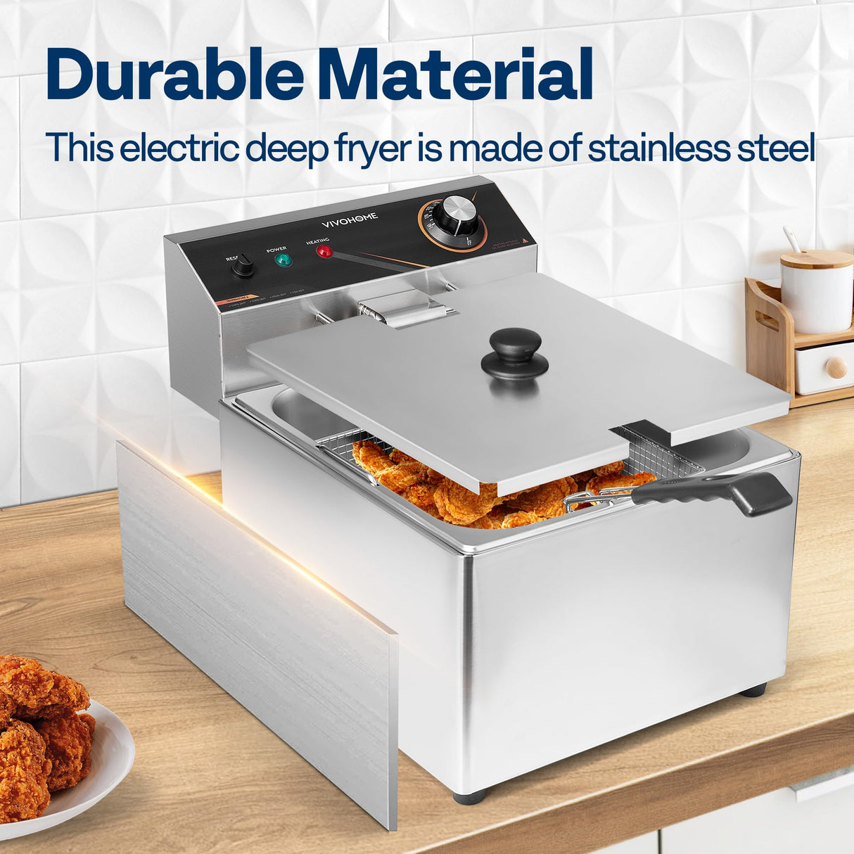 VIVOHOME 1700W 20 QT Electric Deep Fryer with 11.6 QT Removable Basket, Overheat Protection and Temperature Control for Commercial and Home Use VIVOHOME