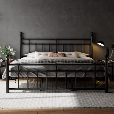 Feonase King Size Metal Platform Bed Frame with Victorian Classic Iron-Art Headboard & Footboard, Steel Slats Support, 12" Under Bed Storage, No Box Spring Needed, Easy Assembly, Noise-Free, Black
