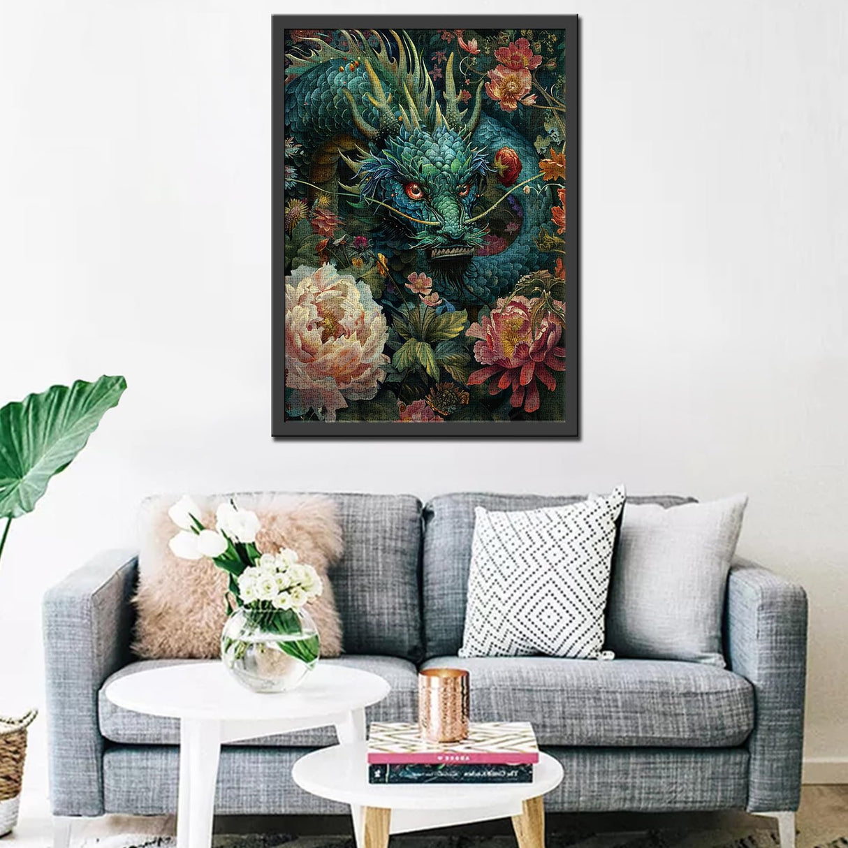 Dragon Jigsaw Puzzle 1000 Pieces Puzzles for Adults, Dinosaur Jigsaw Puzzles for Challenging Family Activity Games DIY Flowers Puzzle for Home Wall Decor Gifts - 20 x 27 Inches Aihonmin