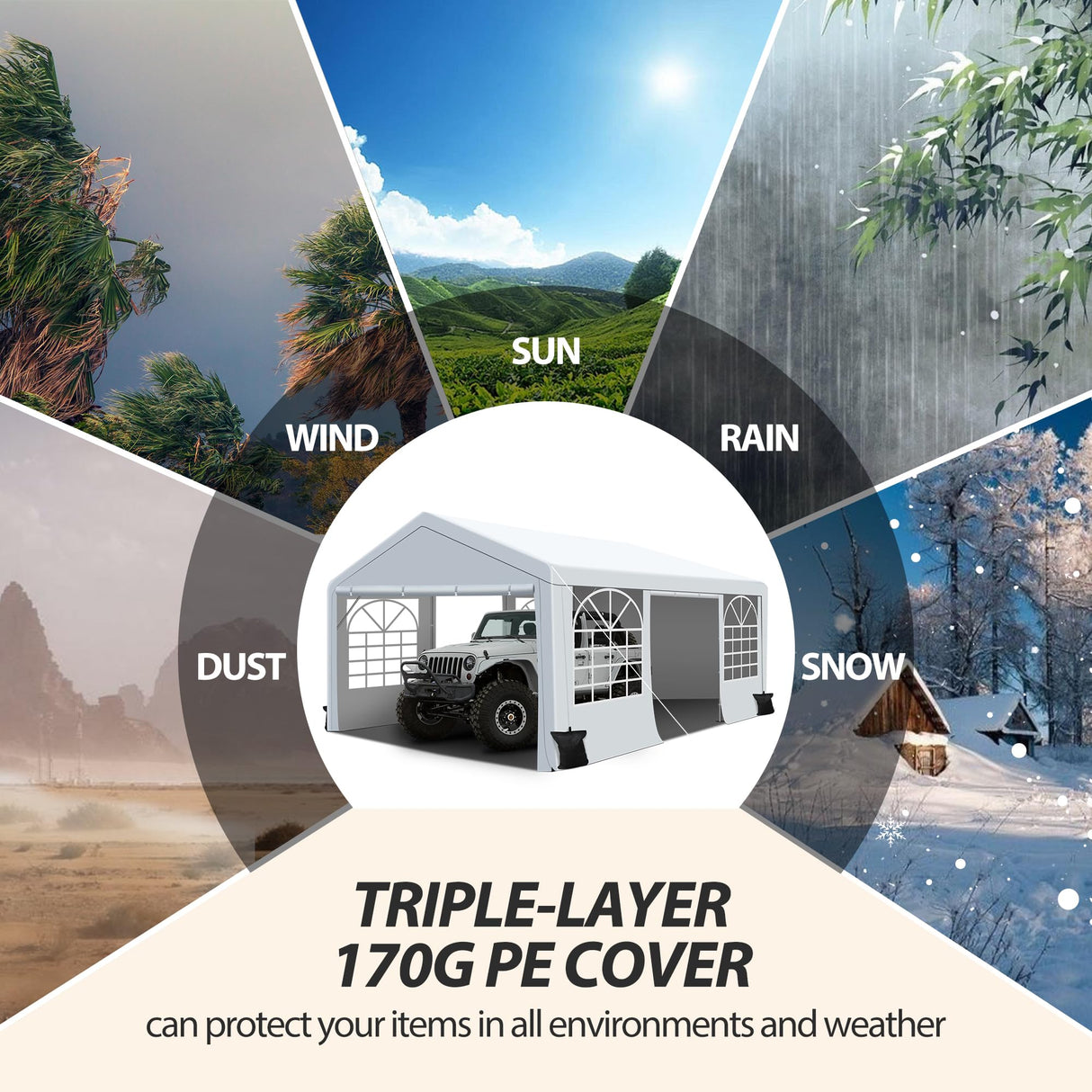 Raysfung 13 x 20Ft Heavy Duty Carport, Portable Garage Shelter Outdoor Wedding Tent with Removable Sidewalls Event Shelters Canopy for Party Raysfung