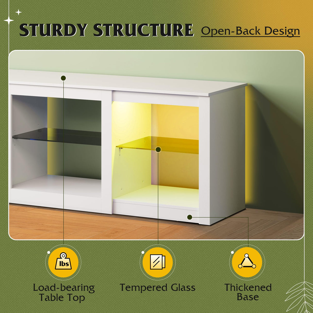 WLIVE LED TV Stand for 65 Inch TV, Modern Entertainment Center with Adjustable Glass Shelves & Customizable LED Lights, Sturdy Media Console for Living Room, Bedroom,Gaming (White) WLIVE