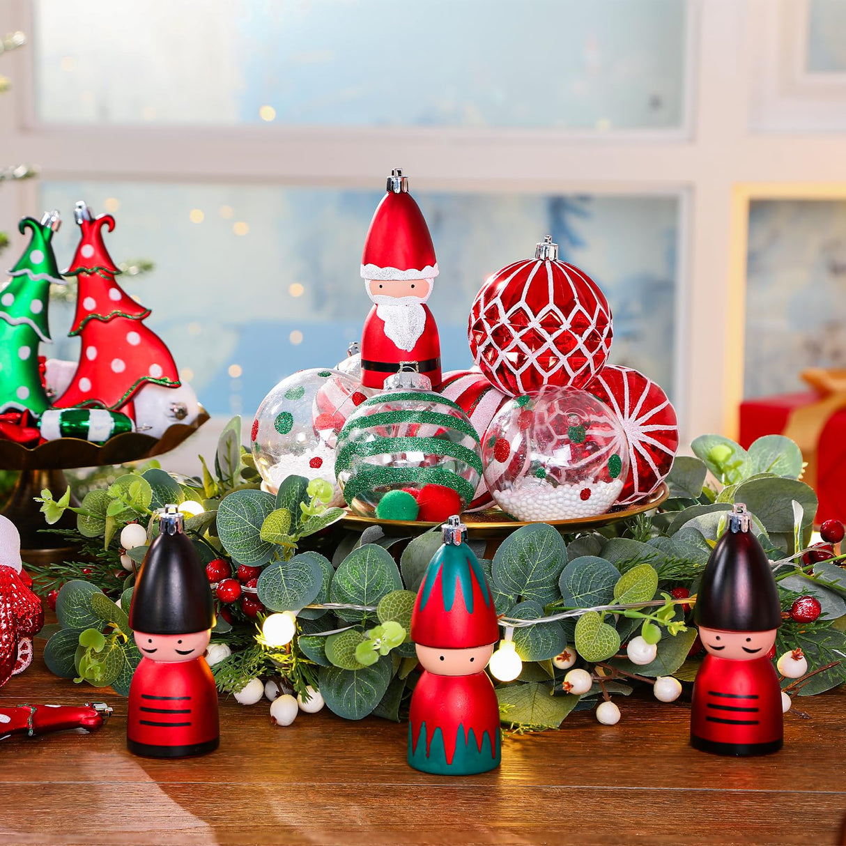 Alupssuc 95pcs Christmas Ornaments Bulk, Red and Green Christmas Decorations Set for Tree with Hanging Strings, Shatterproof Baubles for Xmas Holiday Decor Alupssuc