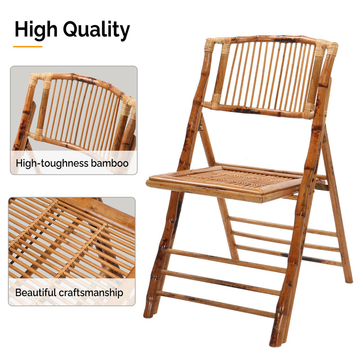VINGLI Rustic Bamboo Folding Chair for Comfortable Indoor & Outdoor Dining VINGLI