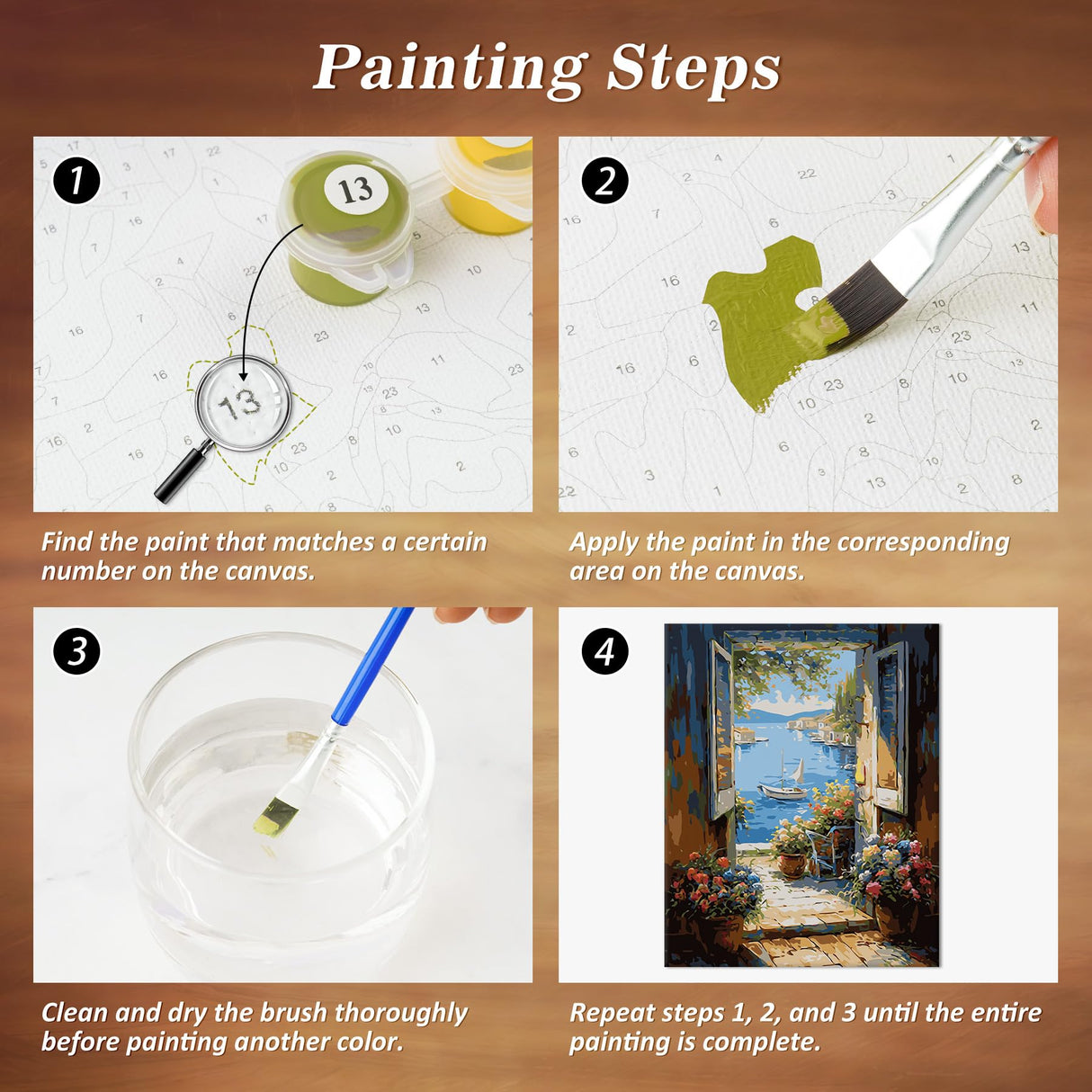 NiArt Paint by Numbers for Adults Beginners, DIY Paint by Numbers on Canvas for Kids, Oil Painting Kits for Gift Home Wall Decor, 10 Brushes and Acrylic Paint, 16x20 Inch, (Seaside Town, Unframed) NiArt