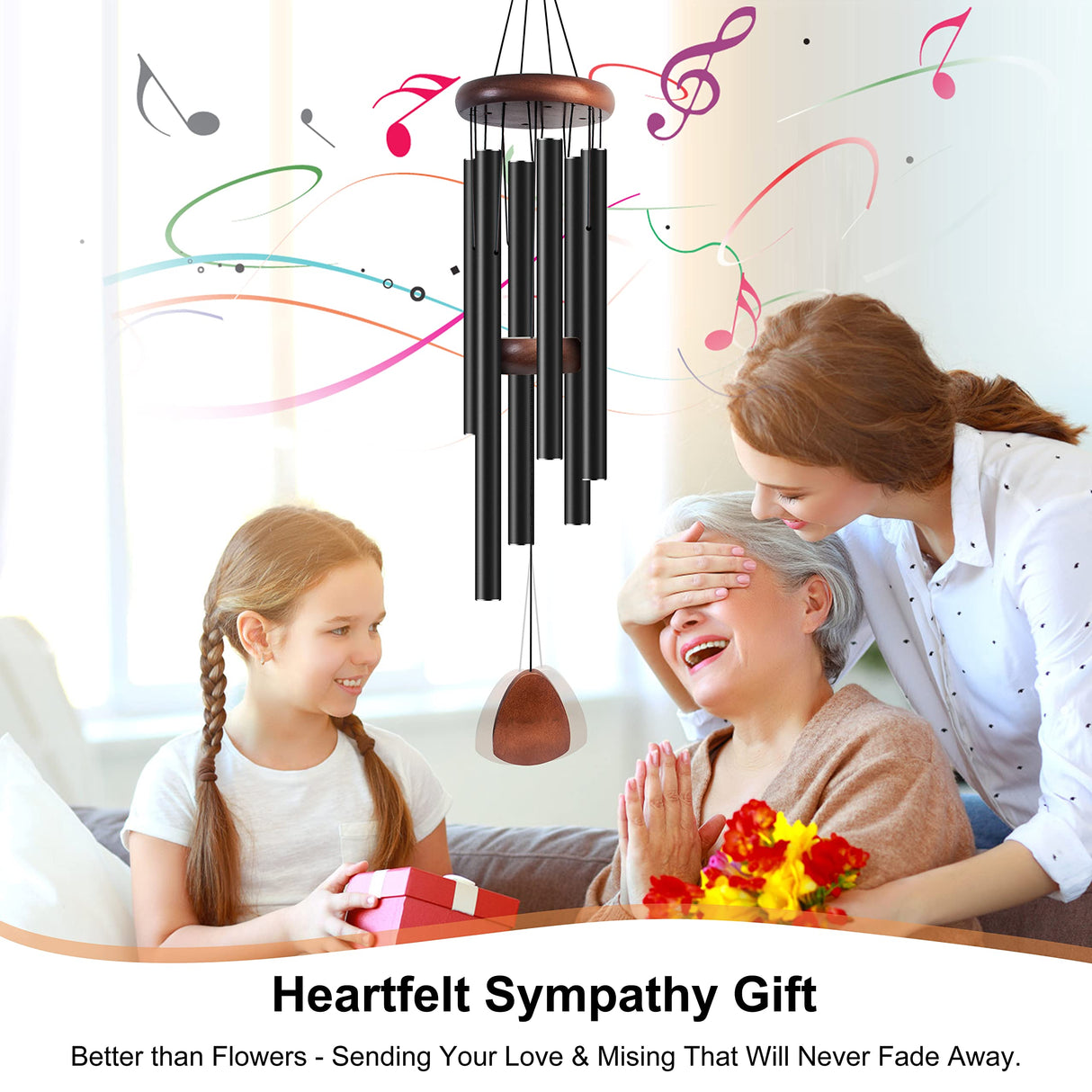 Bursvik Large Aluminium Wind Chimes 37" Inches to Create a Zen Atmosphere Suitable for Outdoor, Garden, Patio Decoration. Classic Black Wind Chimes with Wind Catcher Suitable as A Gift for Unisex Bursvik
