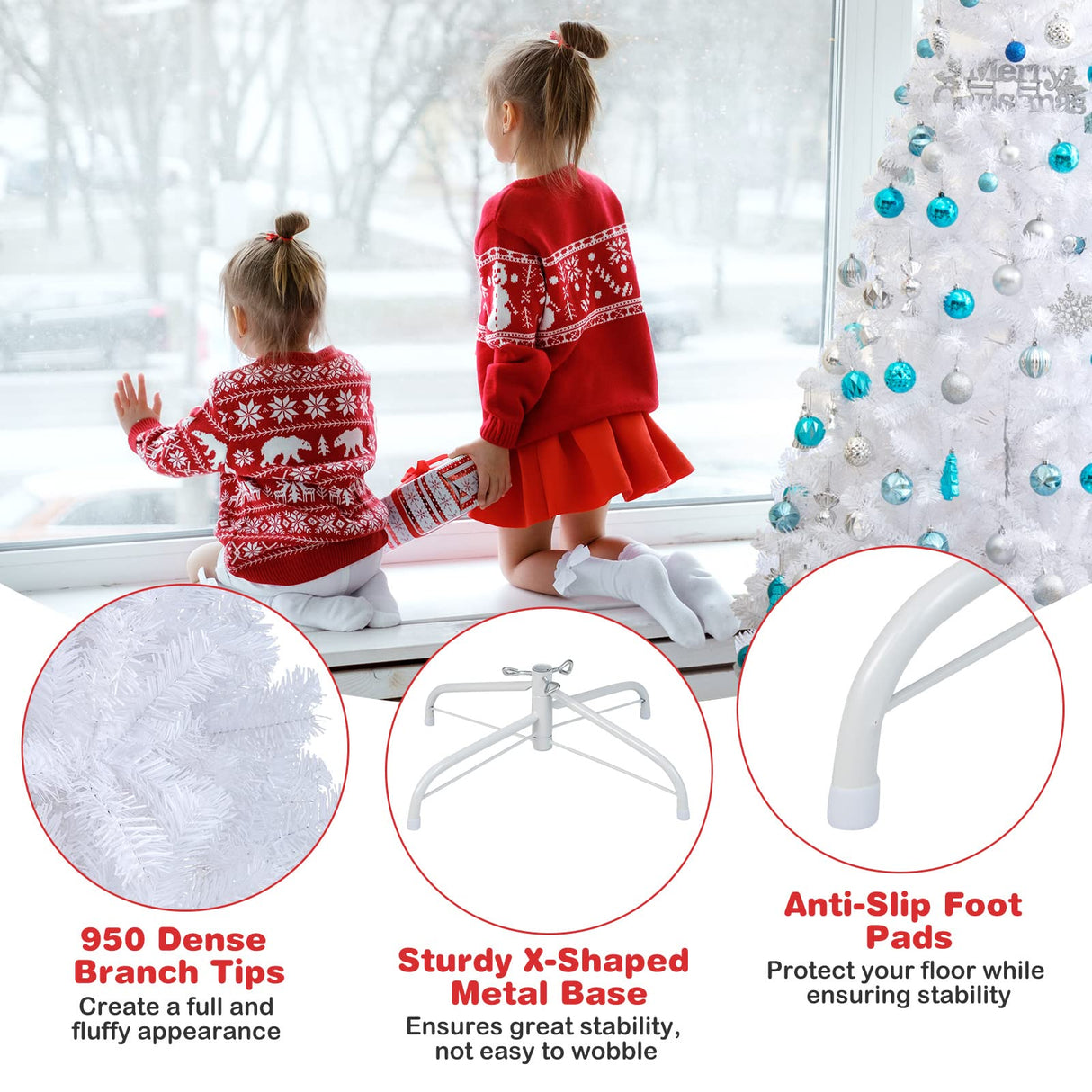 COSTWAY 7Ft-Artificial-PVC-Christmas-Tree-W-Stand-Holiday-Season-Indoor-Outdoor-White COSTWAY