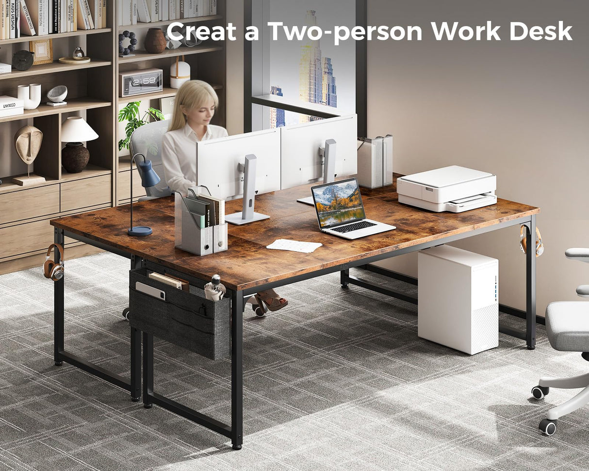 ODK 71 Inch Large Computer Desk Home Office Desk, Long Modern PC Desk Work Table with Headphone Hook & Fabric Bag for Storage, Spliced Board, Rustic Brown ODK