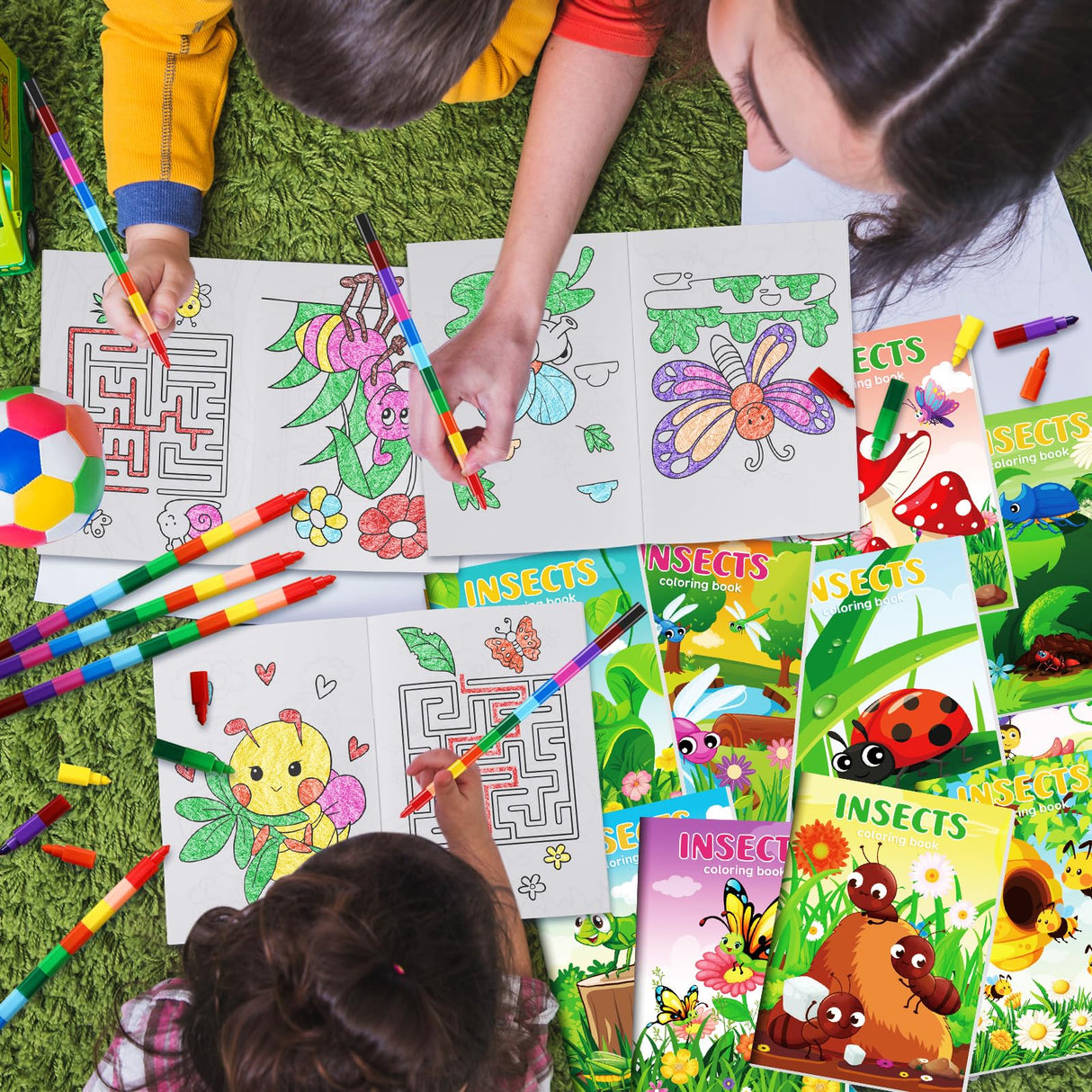 BenLouis 24 Insects Mini Coloring Books Kids with 24 Stacking Crayons Spring Bugs Party Favors Activity Books Bulk for Kids Butterfly Bee Goodie Bag Gift Stuffer Classroom Reward BenLouis
