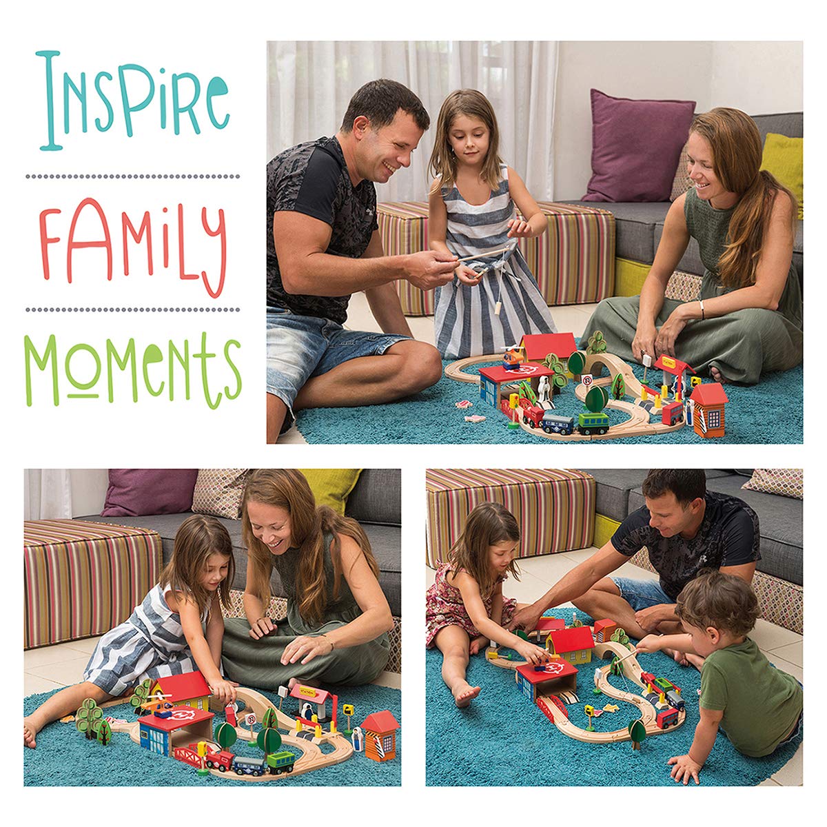 KipiPol Train Set - 69 Pieces Wooden Train Tracks & Trains for Kids, Toddler Boys and Girls 3,4,5 Years Old and Up– Premium Wood Construction Toys -Fits Thomas, Brio, IKEA, Melissa and Doug Kipipol