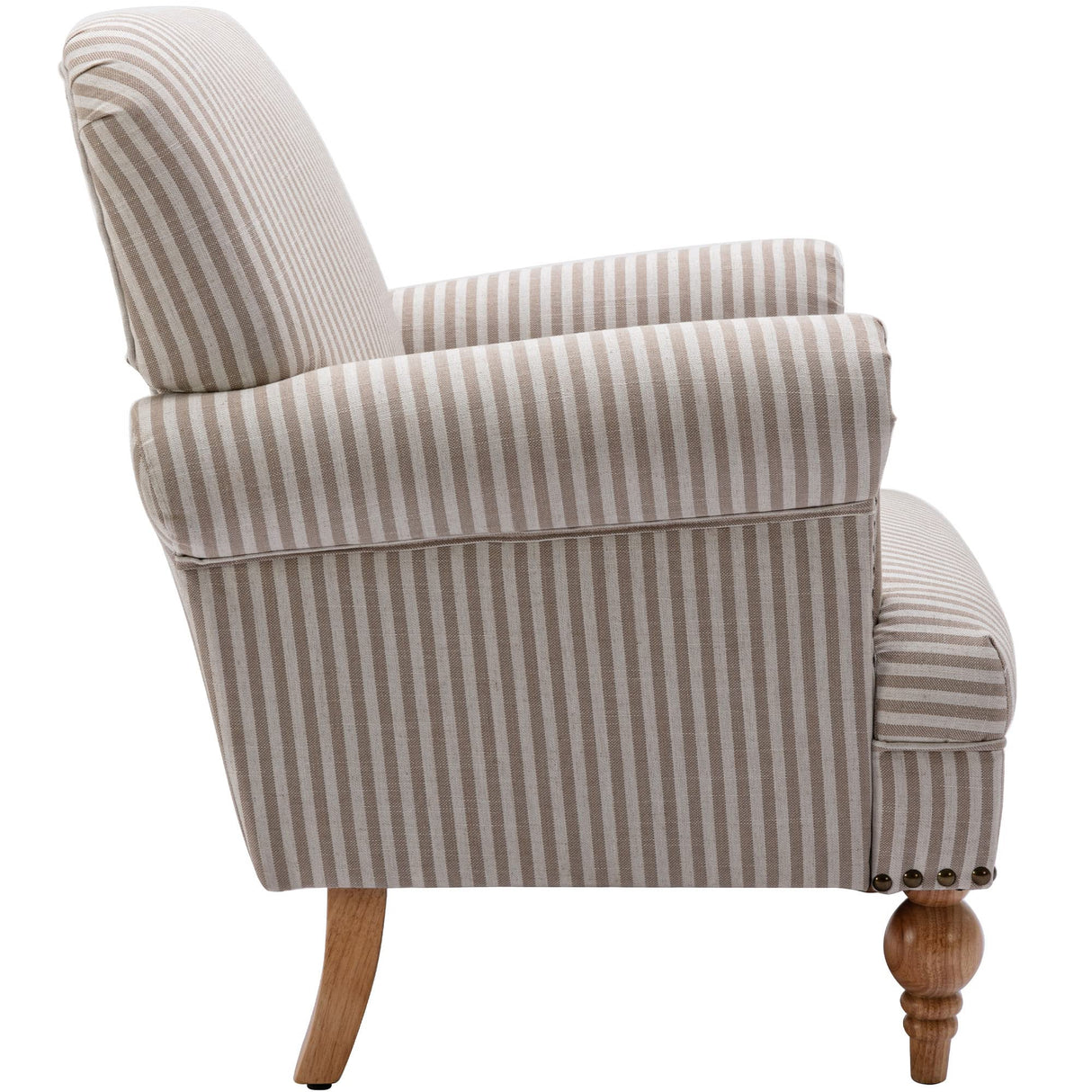 DM-Furnitue Wide Armchair Modern Linen Accent Chair Comfy Reading Chairs Upholstered Lounge Chair Single Sofa Couch for Bedroom/Living Room, Beige with Stripe DM Furniture