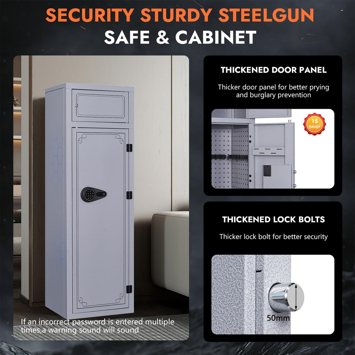 KAER 13-15 Gun Safe,Gun Safe for Rifles and Pistols,Double Layer Electronic Gun Cabinet,Gun Safes for Rifles Adjustable Gun Racks,Rifle Safes for Home with Separate Lockbox KAER