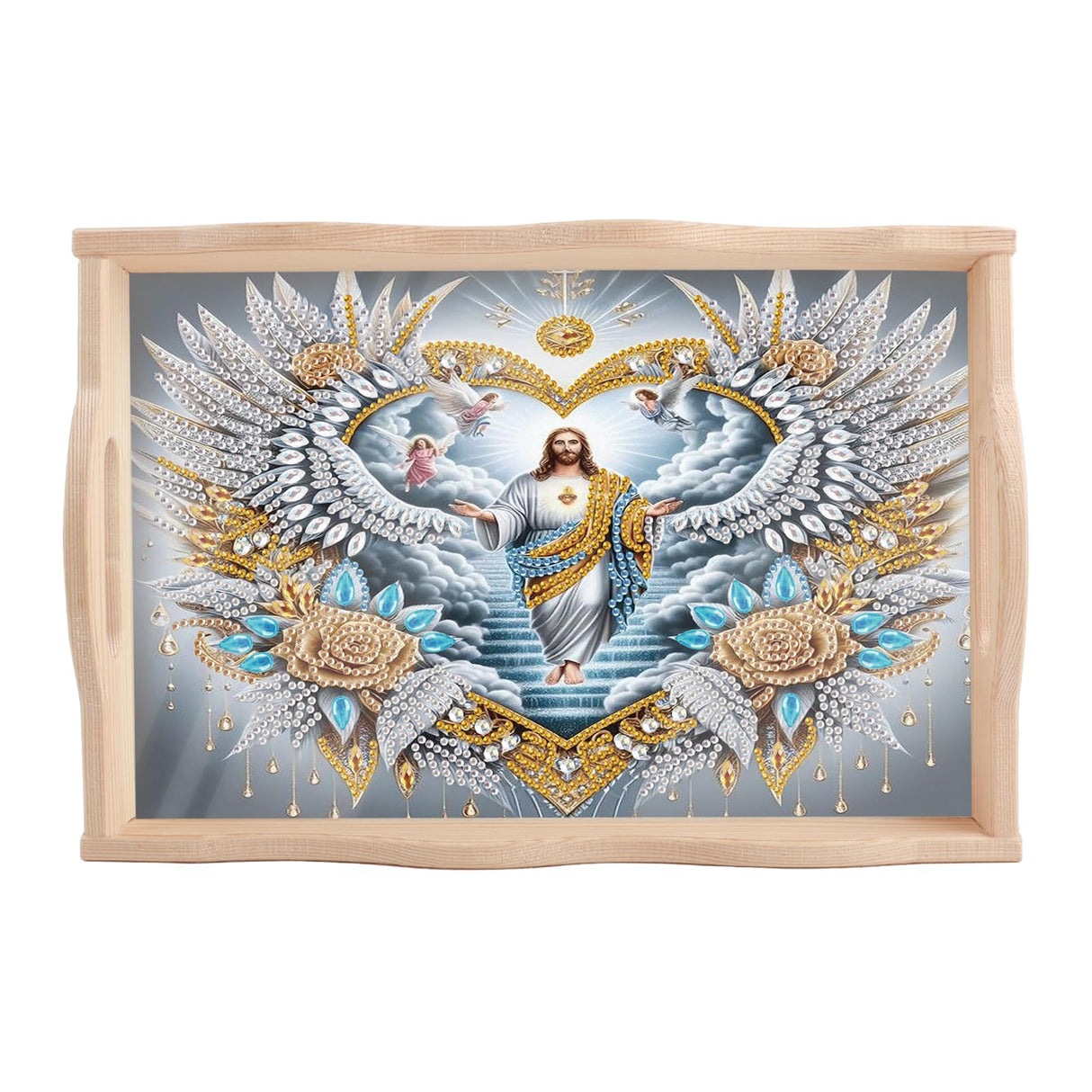 JISHSHAY Diamond Art Serving Tray Diamond Painting Food Tray Gem Art Serving Platter Gem Painting Mosaic Kits for Adults DIY Kits for Adults Table Decor, with Handle 20×30cm/7.87×11.81in, Jesus JISHSHAY