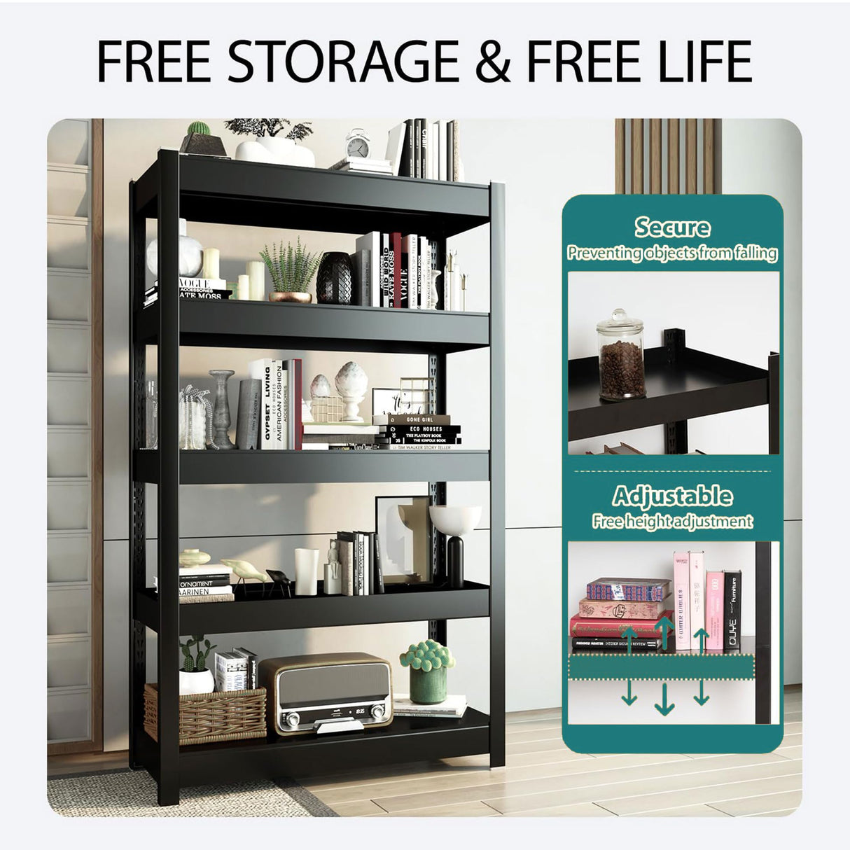 BESFUR 3-Tier Metal Shelving Unit, Adjustable Garage Shelves, Heavy Duty Garage Storage Shelving Unit for Warehouse Pantry Closet Kitchen, 15.8"*35.5"*35.5", Black BESFUR