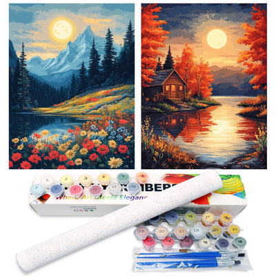 2 Pack Landscape Paint by Numbers for Adults, Landscape Paint by Numbers Kit for Adults, DIY Acrylic Adult Painting by Numbers Kits on Canvas for Gift Home Wall Art Decor 12x16 Inch (Rolled Package)