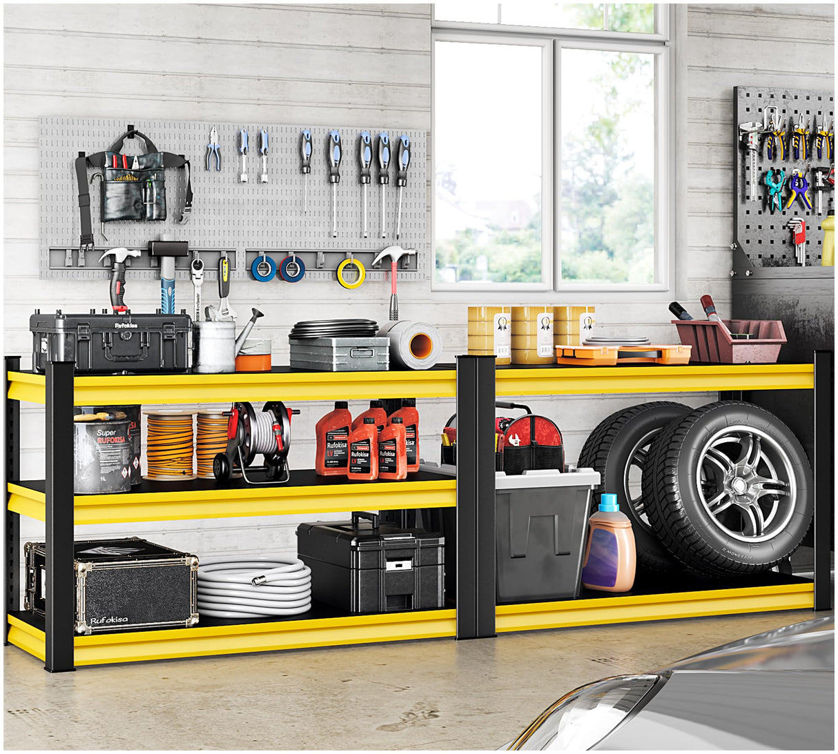 Rufokisa 48" W Garage Shelving Heavy Duty, 1650LBS Loads Adjustable Garage Storage Shelves,3-Tier Metal Storage Racks and Shelving Units, Utility Rack Shelves,48" W x 18" D x 39" H,Yellow Rufokisa
