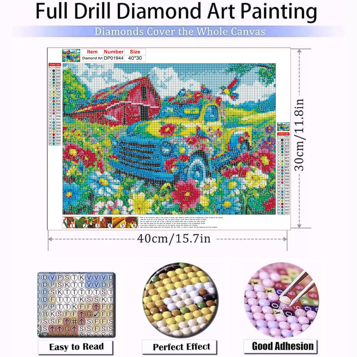 Diamond Art Kits for Adults Beginner- Pickup Truck DIY Modern Diamond Painting Kits 5D Diamond Dots Gem Art Crafts with Tools- Round Full Drill Funny Crafts for Home Wall Decor&Gift-12x16inch Fairyland JinWenn