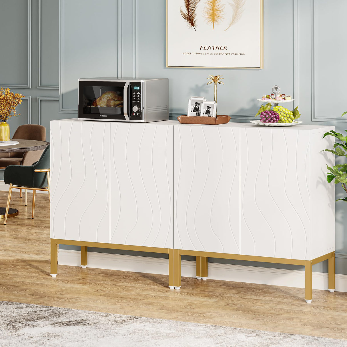 Tribesigns Modern Buffet Cabinet Set, 59 Inch Storage Cabinet with 4 Doors, Freestanding Floor Sideboard Cabinet with Adjustable Shelves, Wood Coffee Bar Side Cabinet for Living Room, Dining Room Tribesigns