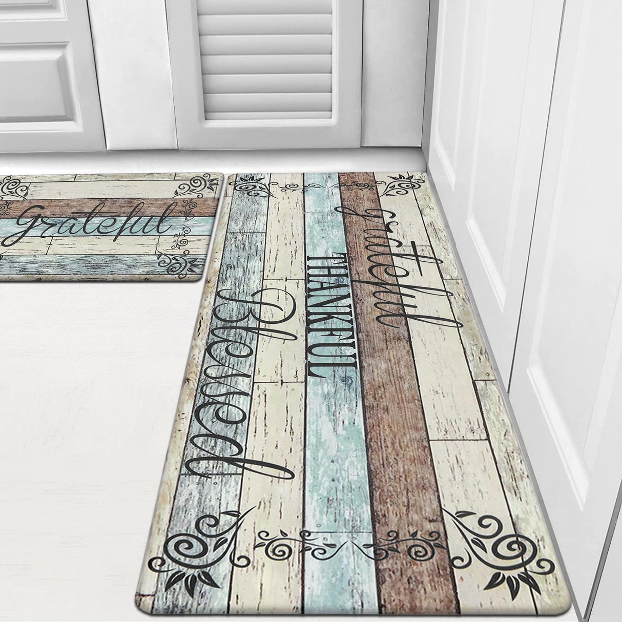 HEBE Anti Fatigue Kitchen Mat Set of 2 Non Slip Cushioned Kitchen Mats for Floor Waterproof Farmhouse Kitchen Rugs and Mats Set Comfort Standing Desk Mat Carpet for Sink,Office,Laundry HEBE