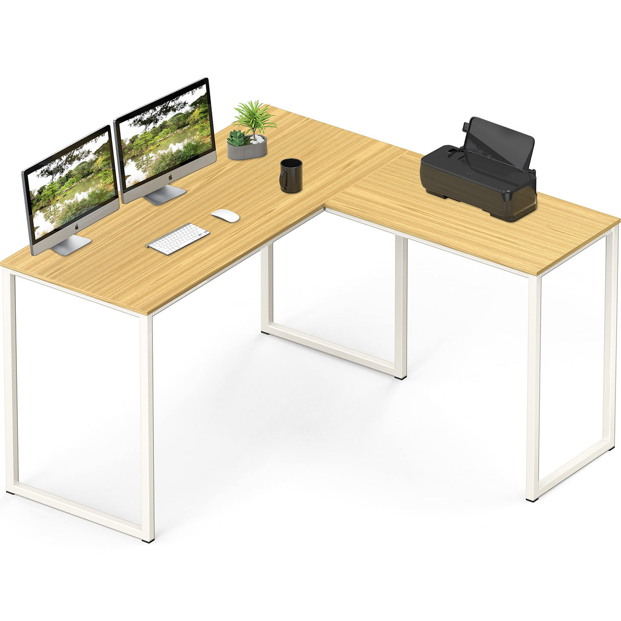 SHW 48-Inch Mission L-Shaped Home Computer Desk, Oak SHW