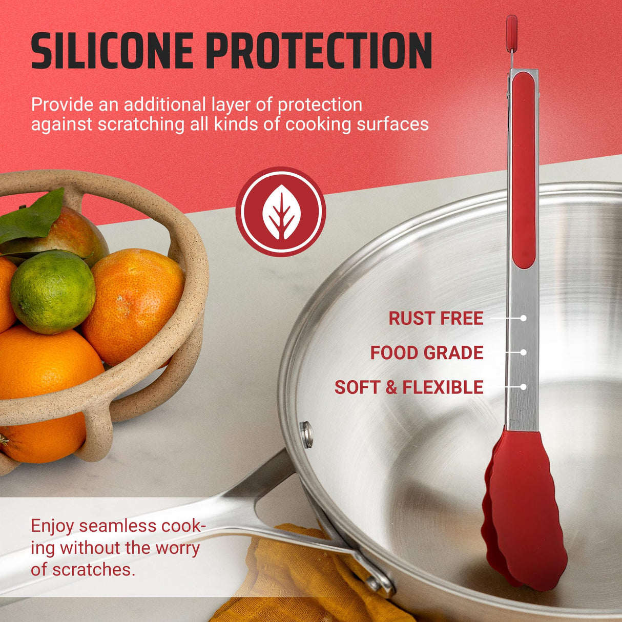 Kaluns Kitchen Tongs for Cooking Grilling Set of 4, BBQ Grill Tongs With Silicone Tip Stainless Steel Heat Resistant, Non-stick Pull Lock, Incl 7, 9, 12 Inch Tong Plus a Silicone Spatula Kaluns