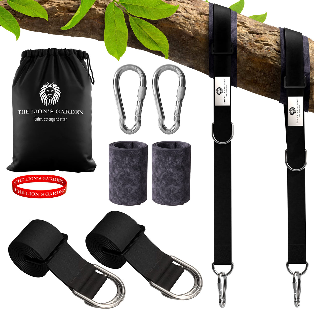 2-Pack Tree Swing Straps Hanging Kit, Adjustable 5-10 Feet Tree Swing Hanging Straps, Heavy Duty & Weatherproof Hammock Branch Swings, Tree Strap for Swings Holds Up to 3376 Lbs The Lion's Garden
