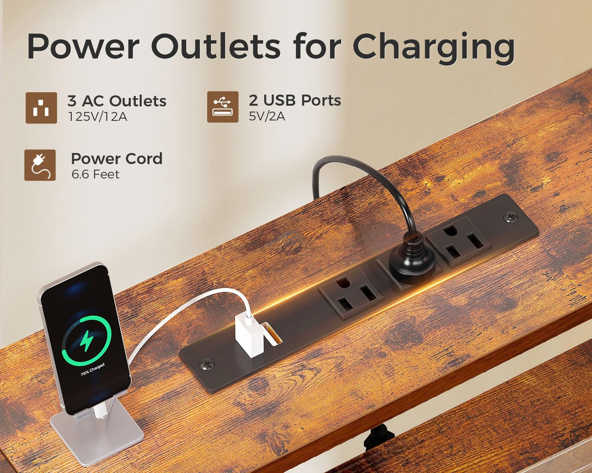 Coleshome 98" Home Office Computer Desks with Storage Shelves- 2 Person Writing Desk with LED Lights & Power Outlet, Long Two Person Desk with Monitor Stand, Double Study/Work Table Workstation, Brown Coleshome