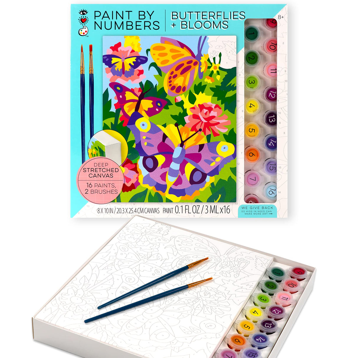 Bright Stripes Paint by Number Kit for Kids: Easy to Follow Paint by Numbers Canvas with Frame Kids Paint Kit (Paint by Numbers Butterflies + Blooms) Bright Stripes