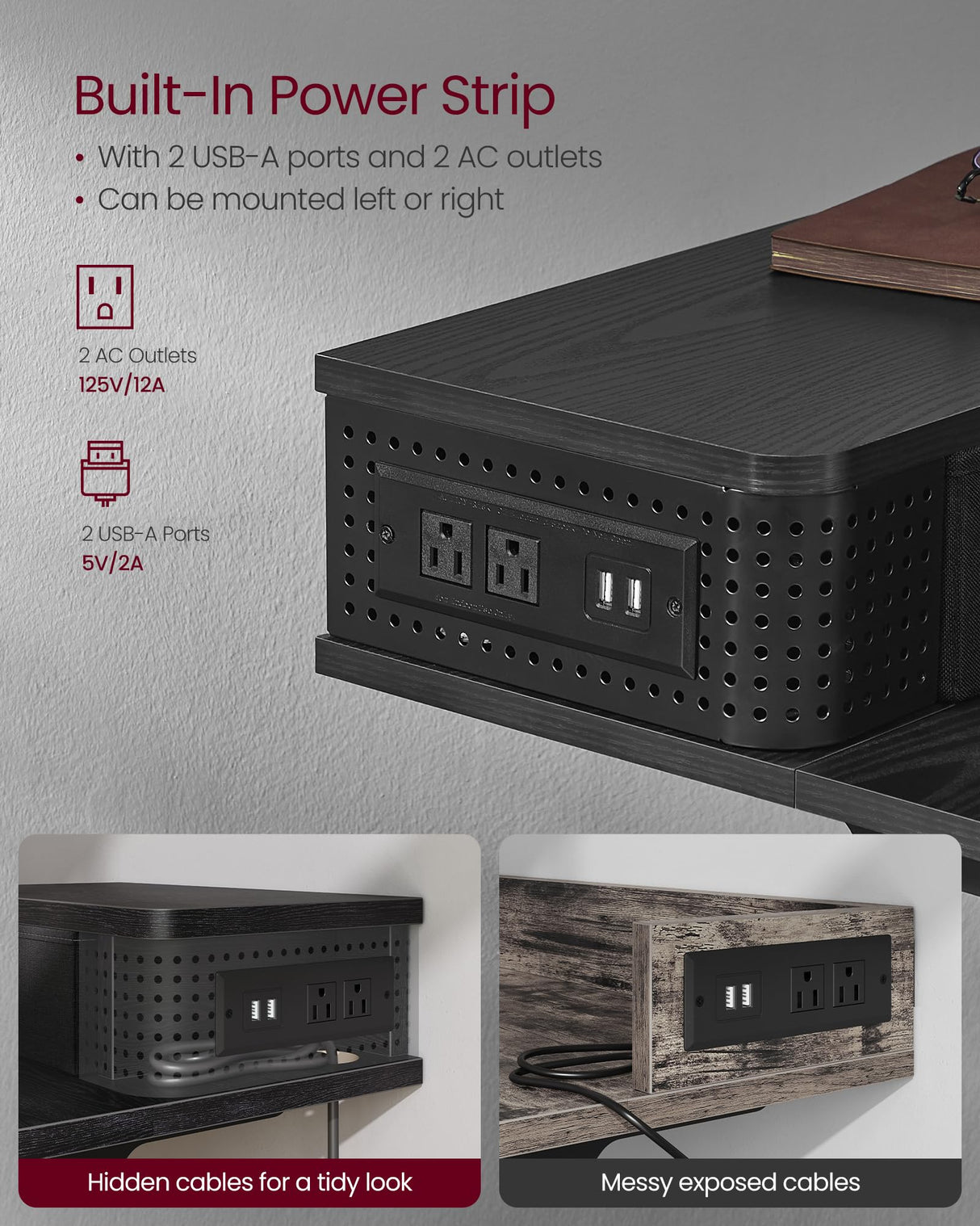 VASAGLE Electric Standing Desk with Drawers, 55.1 x 23.6 Inches, Sit Stand Desk with Power Outlet and LED Lights, Adjustable Height, Storage Shelf, 3 Memory Buttons, for Home Office, Ink Black VASAGLE