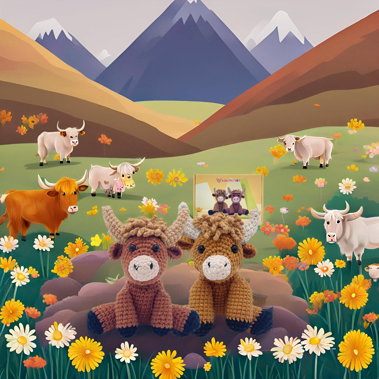 Highland Cow Crochet Kit for Beginners Intermediates - 2 Pcs Animals Craft Crochet Starter Kit with Step-by-Step Video Tutorial, Easy Knitting Set for Adults Kids, Women Learn to Crocheting Gift Idea LOLCROCHET