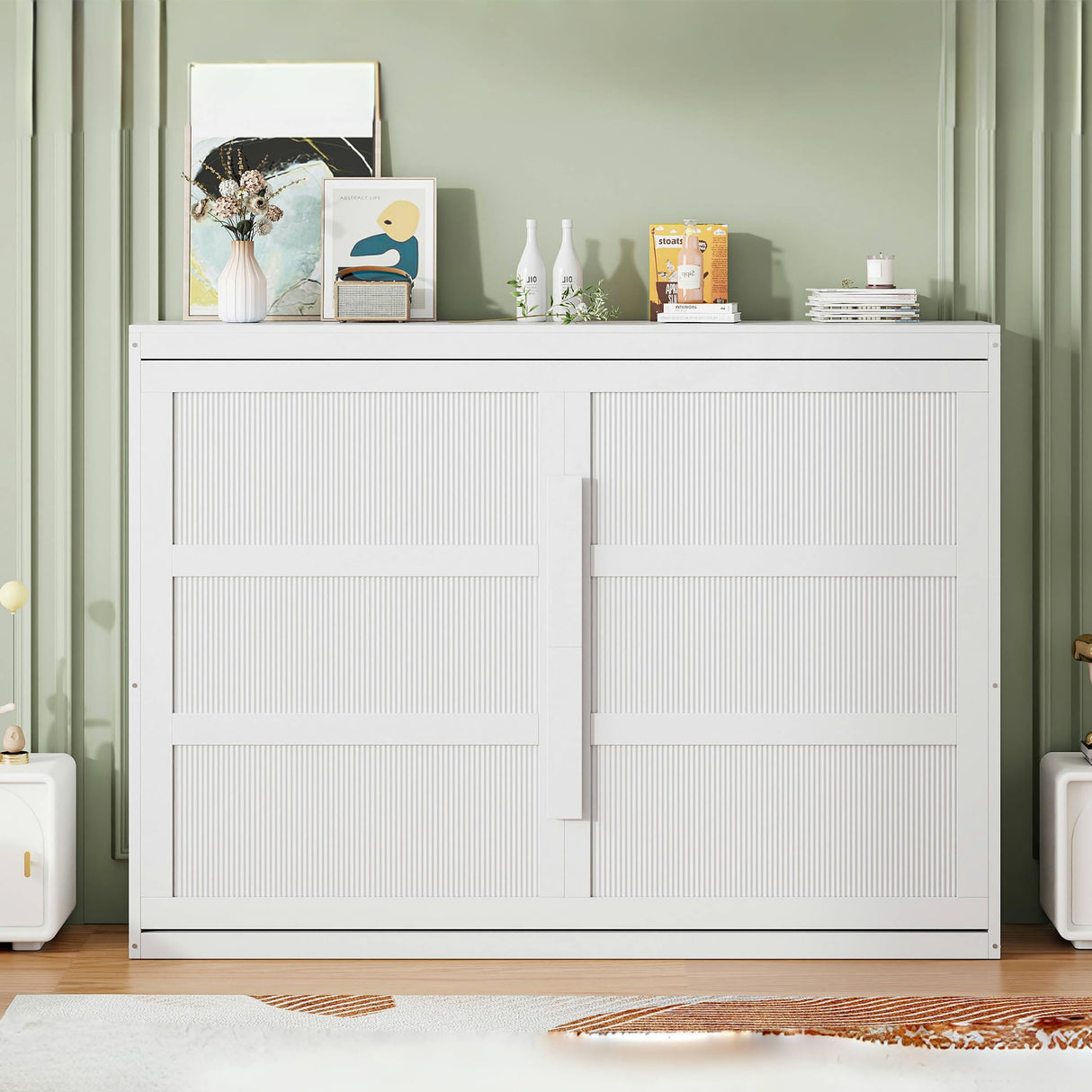 Harper & Bright Designs Queen Size Murphy Bed Cabinet Wall Bed Chest with LED Lights, Solid Wood Queen Platform Bed Frame, Space-Saving for Multipurpose Guest Room Bedroom or Home Office, White Harper & Bright Designs