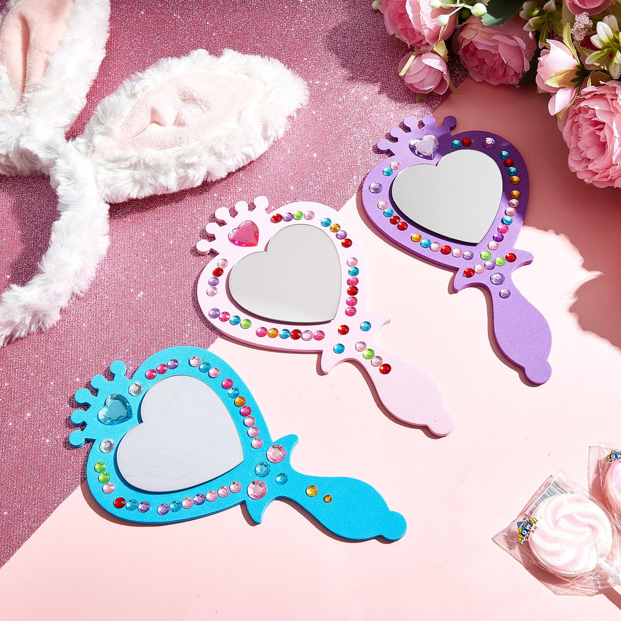 Liliful 12 Pack Princess Foam Mirror Kits Decorate Your Own Princess Mirrors Party Supplies Kids Unbreakable Toy Crafts for Girls Party Favors Birthday DIY Decorations (Pink, Purple, Blue,Cute) Liliful