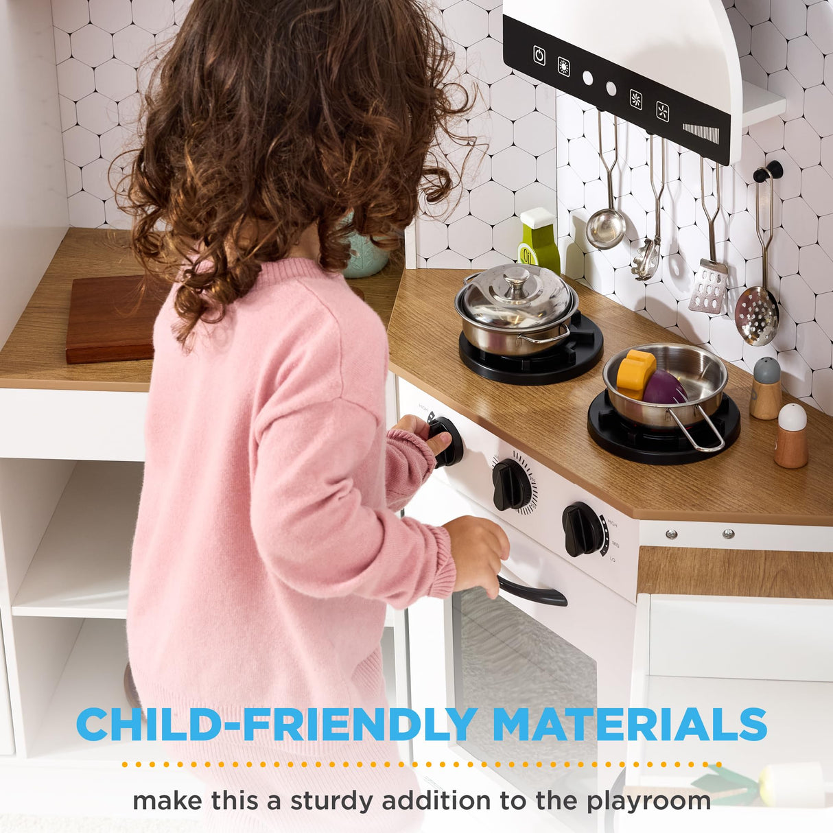 Best Choice Products Pretend Play Corner Kitchen, Ultimate Interactive Wooden Kids Playset w/Lights & Sounds, Ice Maker, Hood - Farmhouse White Best Choice Products