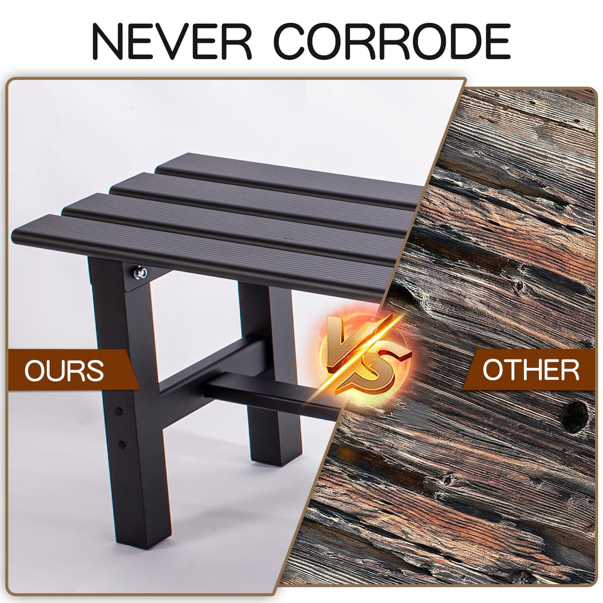 TECSPACE 47 Inches Aluminum Outdoor Weatherproof Bench Backless, 330 LBS Bearing Capacity Garden Porch Bench, Black TECSPACE