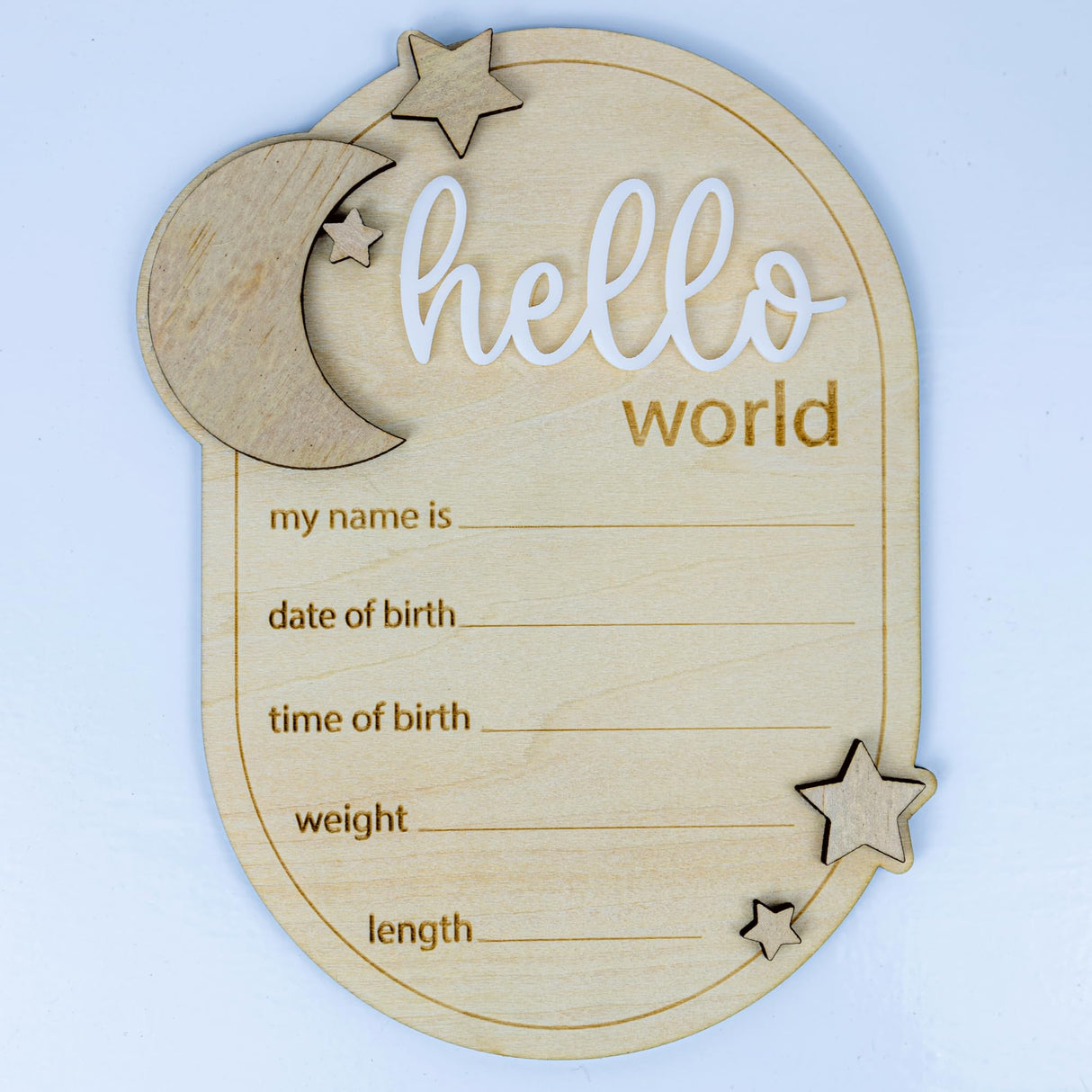 Baby Announcement Sign Star, 6.5 Inch Wooden Hello World Newborn Welcome Sign Birth Baby Name Plaques for Photo Props Baby Shower Hospital Nursery (A62) ONNIBE