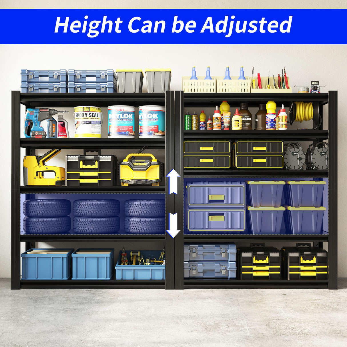 Metal Storage Shelving Heavy Duty, Shelves Unit for Garage, Adjustable 5 Tier Storage Rack, Industrial Utility Shelf for Garage, Warehouse, Basement, Kitchen,15.7" D x 31.5" W x 63" H, Black BIZOEIRON