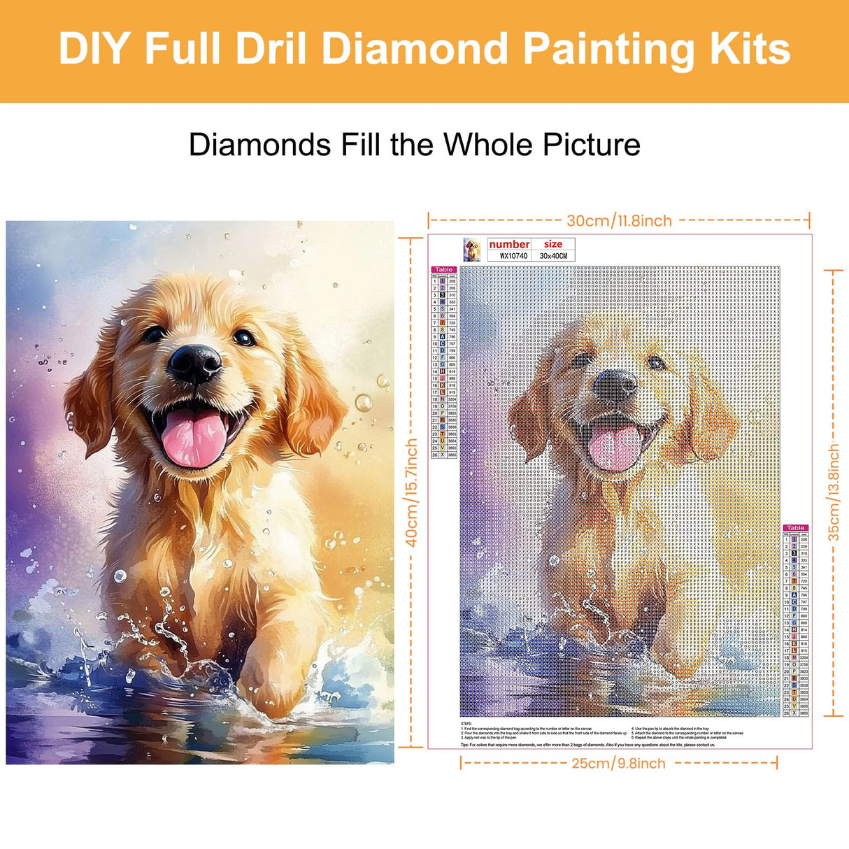 HEIBAGO Cute Dog Diamond Art Kits for Adults, 5D Full Drill Round Animal Painting Gems with Diamond Painting, Diamond Dots Perfect for Home Wall Decor 12x16inch HEIBAGO