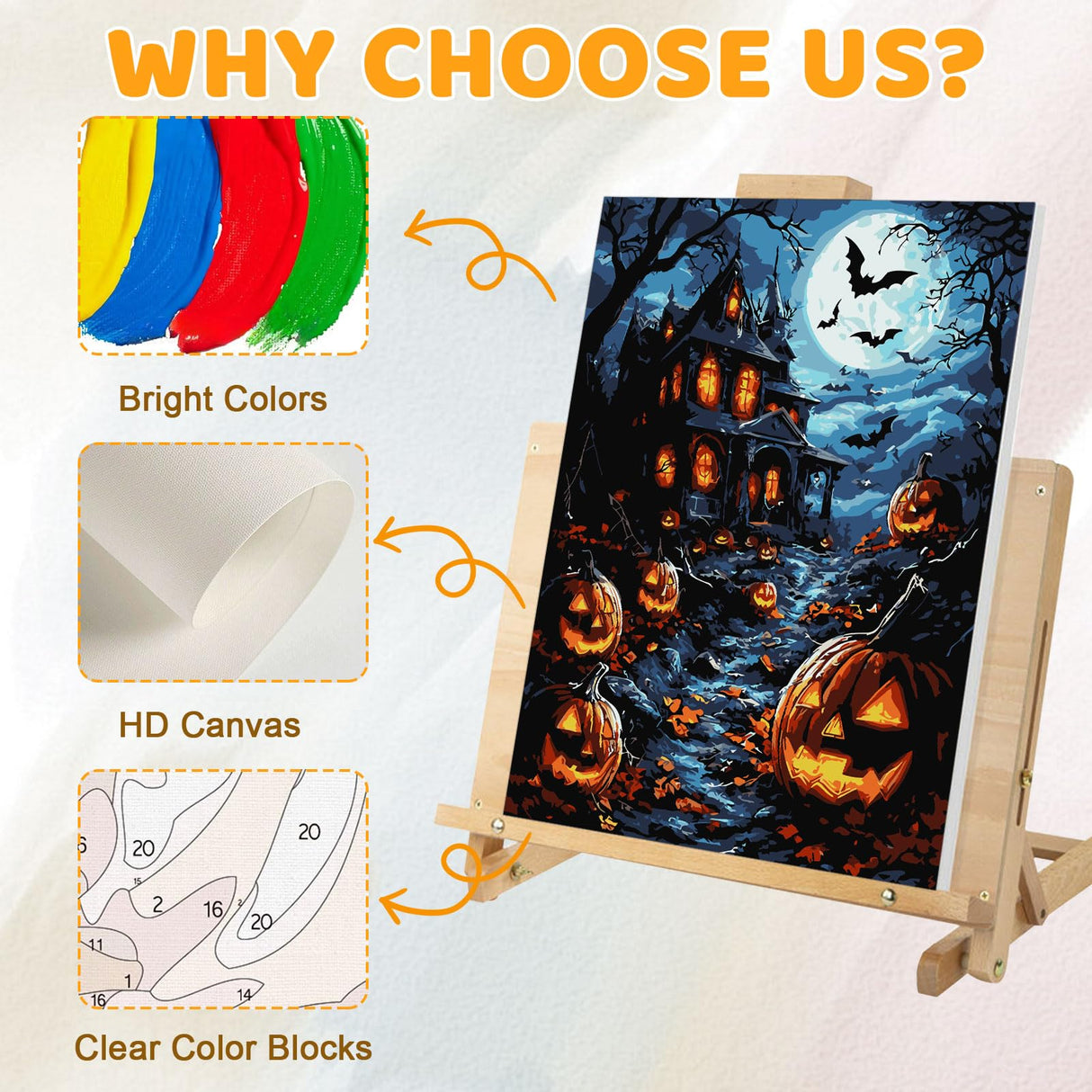 EMIEAUFG Creative Paint by Number Kit for Adults,Halloween Haunted House DIY Paint by Numbers Set for Home Decor and Gifting - 12x16 Inch EMIEAUFG