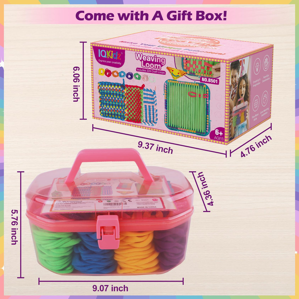 IQKidz Weaving Loom Kit Toys, DIY Arts and Crafts for Kids and Adults, Ideal Gifts for Girls Ages 5 6 7 8-12 13, Easy Potholder Loom Knitting Activity for Beginners, 224 Craft Loops IQKidz