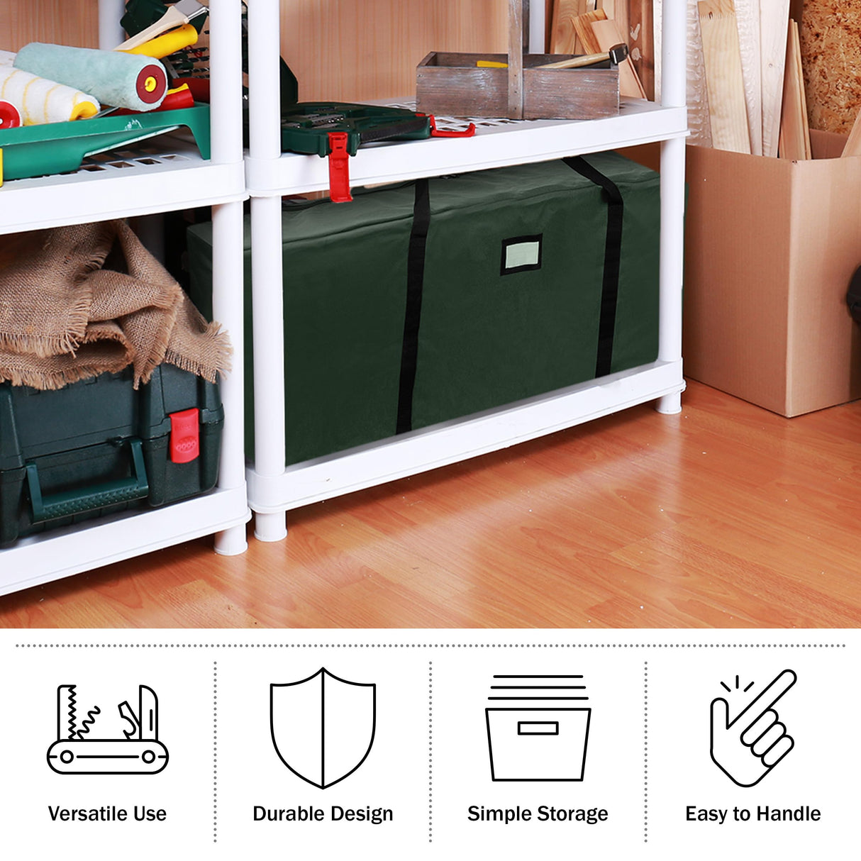 Elf Stor Green Rolling Christmas Storage Bag-For 12 FT Artificial Trees Canvas Duffel with Wheels-Protects Holiday Decorations & Inflatables, (L) 67” x (W) 28” x (H) 24 Elf Stor