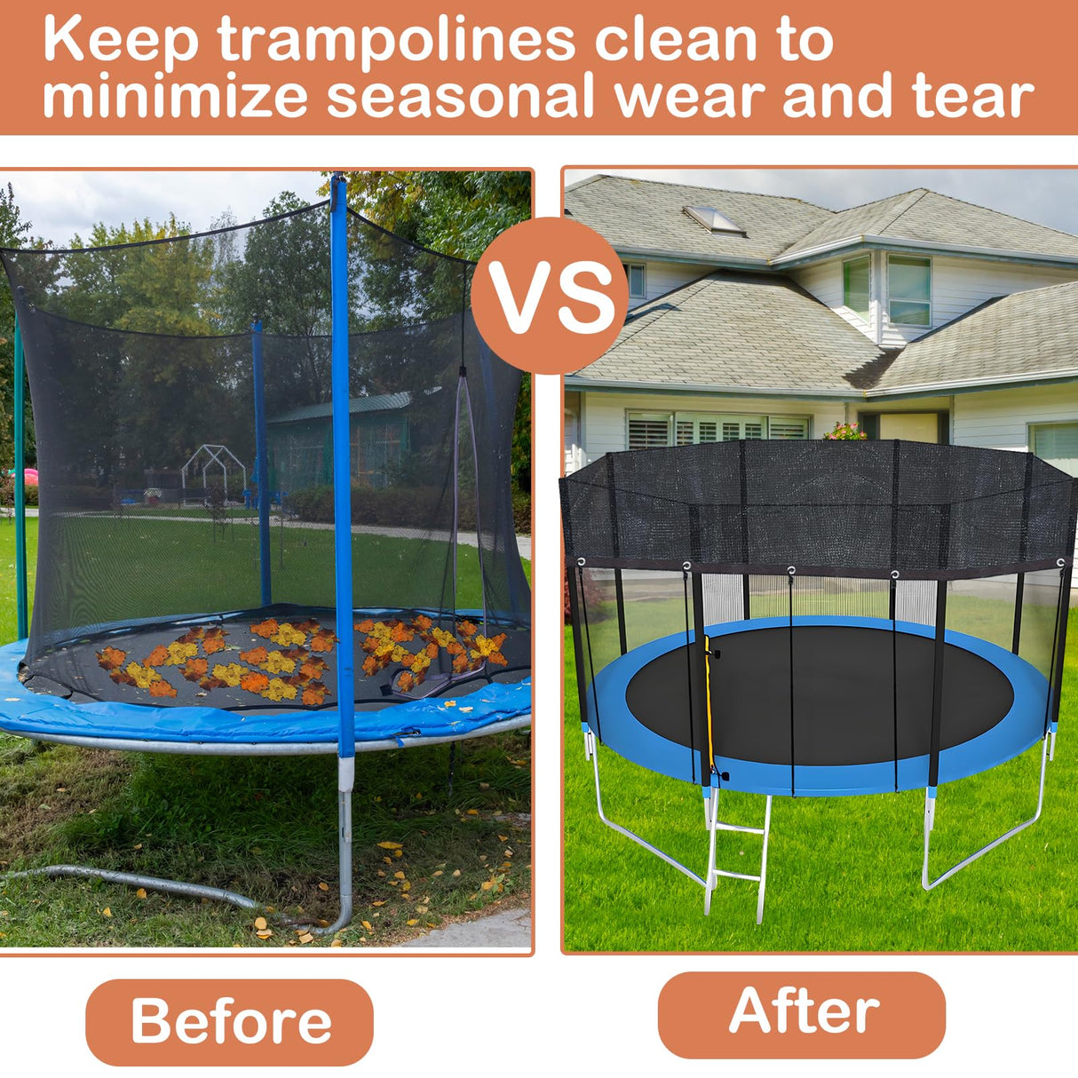 Trampoline Cover Round 12 Holes 90% Sunblock Shade Cloth 14FT Black Trampoline Top Shade Cover Sun Shade Mesh Tarp with 49FT Elastic Cord & 24 Plastic Hooks for Outdoor Backyard Playground(Tent Only) Voccos