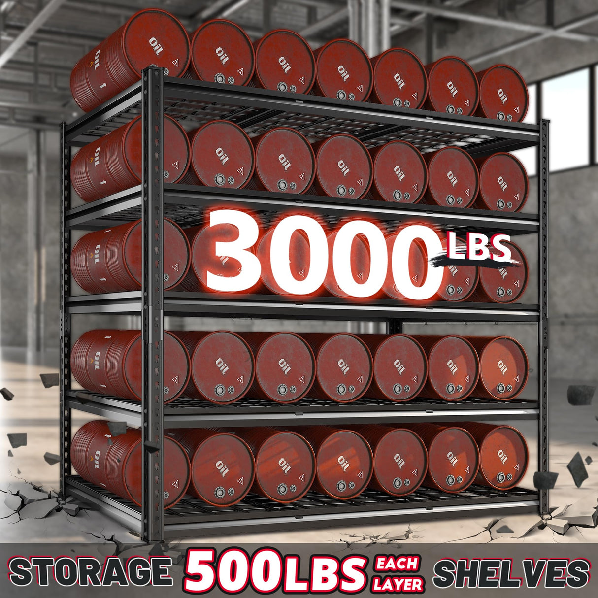 REIBII 55" W Garage Shelving 3000LBS Heavy Duty Storage Shelves 5 Tier Adjustable Metal Shelving Unit for Storage Rack Garage Storage Shelves Industrial Utility Shelf, 55" W x 24" D x 72" H REIBII