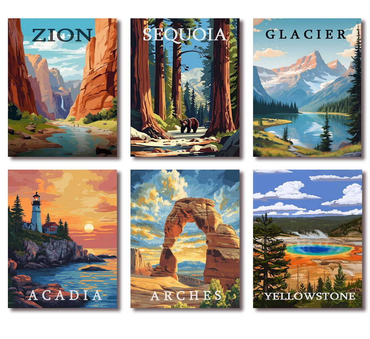 6 Pack National Park Diamond Art Kits for Adults Beginners,Diamond Painting Kits for Adults,5D Full Drill DIY Diamond Dot Gem Art Kit Wall Home Decor Arts Craft 12x16 inch Tiwabb