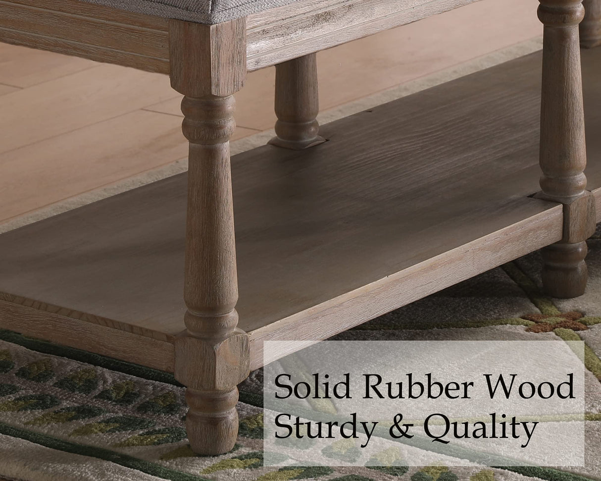 Janoray Farmhouse Storage Bench Wooden Entryway Upholstered Tufted Ottoman Bench for Bedroom End of Bed Hallway Organizer, Grey Janoray