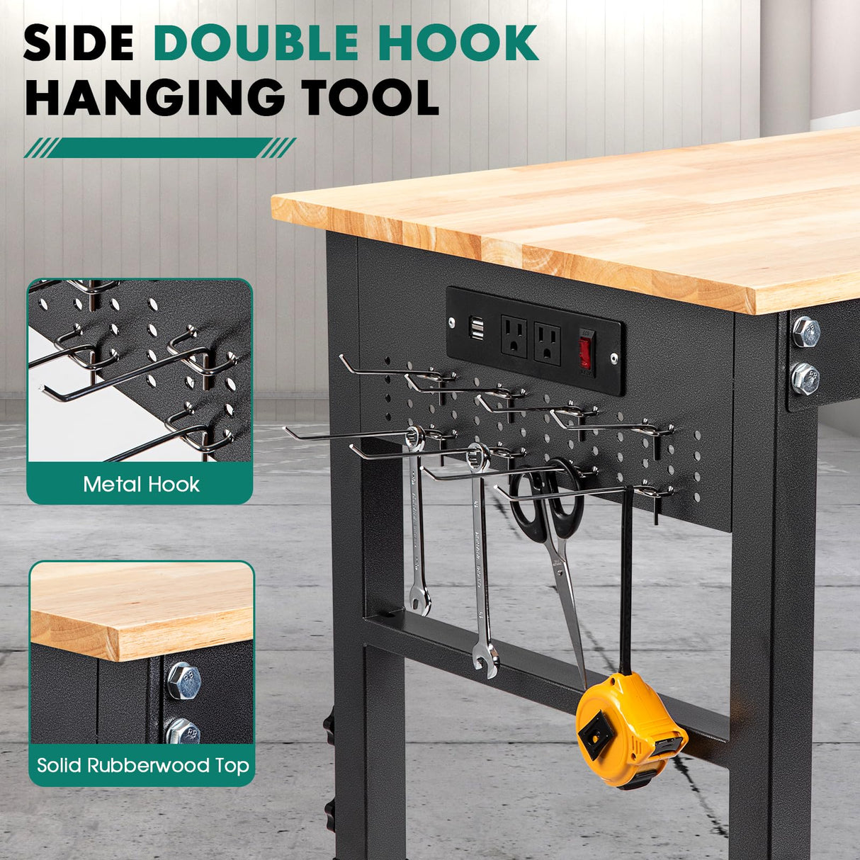 OLBRUS 60" Heavy-Duty Adjustable Workbench for Workshop Office Garage Home, Hardwood Workstation, Heavy Duty 2000 LBS Load for Adjustable Foot Pads OLBRUS