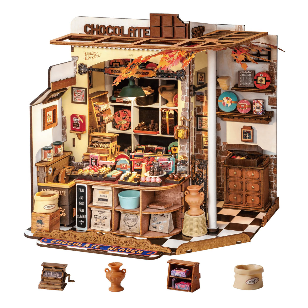 Rolife DIY Miniature House Kit Henry's Chocolate Shop 1:18 Scale Dollhouse Diorama, Tiny House Building Kit Crafts for Adults Home Decor Gift for Boys Girls Rolife