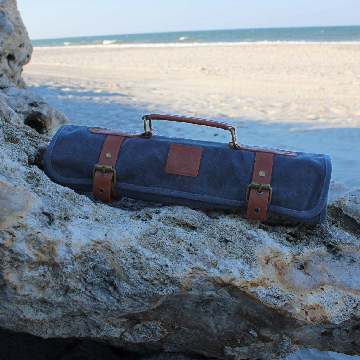 Earth & Fiber Co. Waxed canvas knitting needle case (up to 16 inches) - knitting bag - knitting needle organizer- knitting needle storage - circular knitting needle case (blue) Earth & Fiber Co.