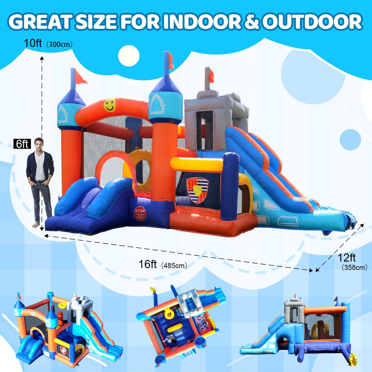 Commercial Bounce House for Big Kids Adult,Heavy Duty PVC 16FT(L) Inflatable Bounce House with Slides & Ball Pit, Ring Toss Game, Basketball Hoop Great for Party Backyard School Event-1100W Blower Tryset